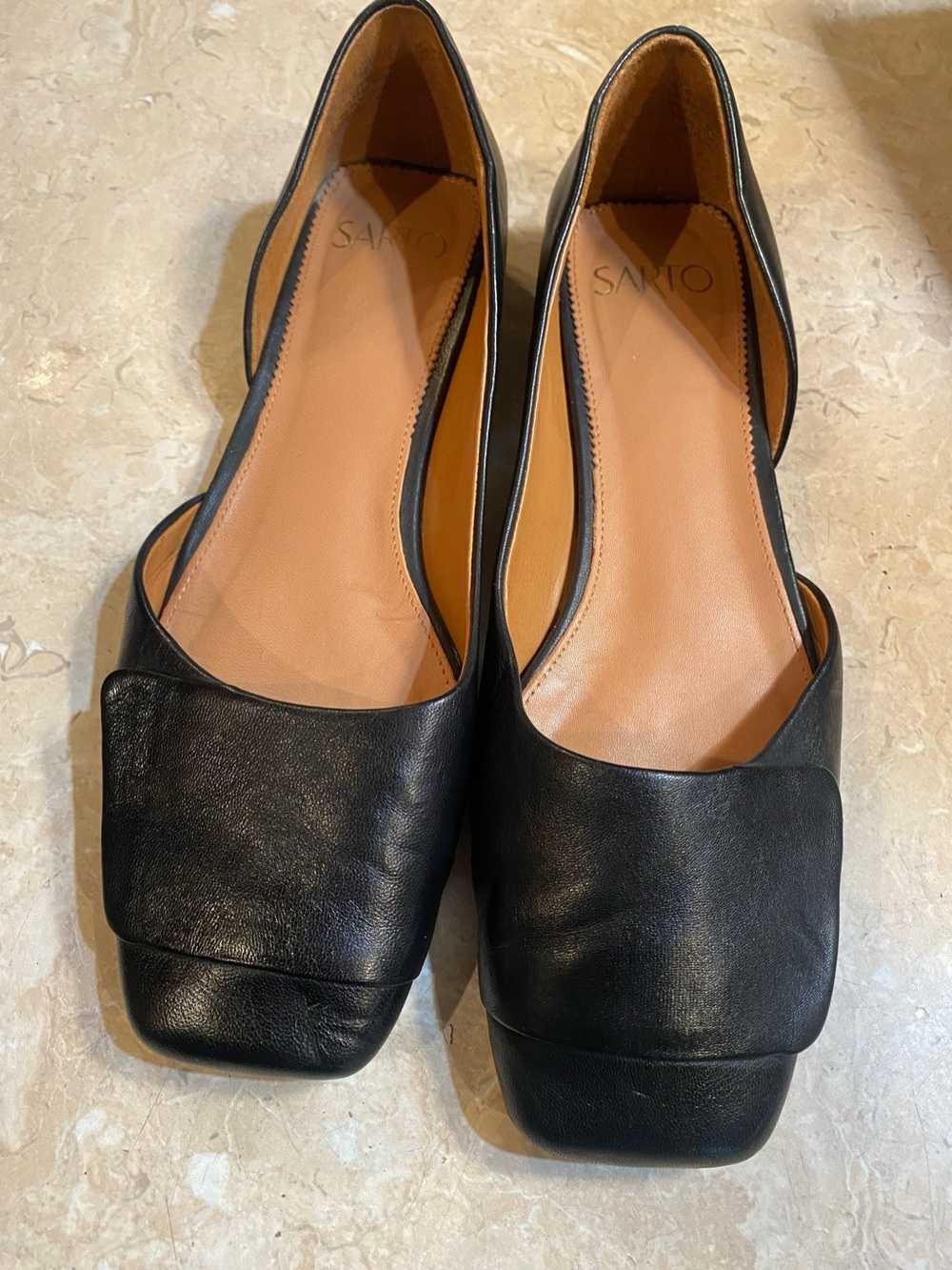 SARTO By Franco Sarto Black Leather Square-Toe D'Orsay Flats